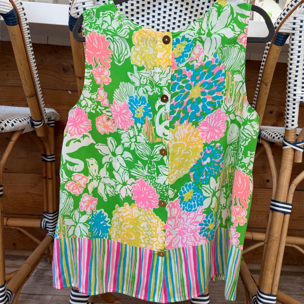 Lilly Pulitzer Silk Sleeveless Button Front Tunic Crew‎ Neck Women's XL
